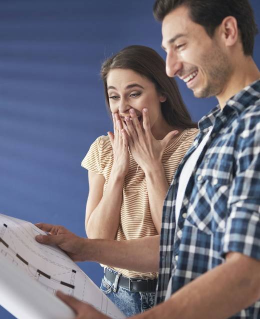 Couple seeing house project for the first time Couple seeing house project for the first time