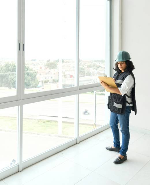 Industry engineer latin woman wearing uniform and safety helmet under inspection in construction. Industry engineer latin woman wearing uniform and safety helmet under inspection in construction.